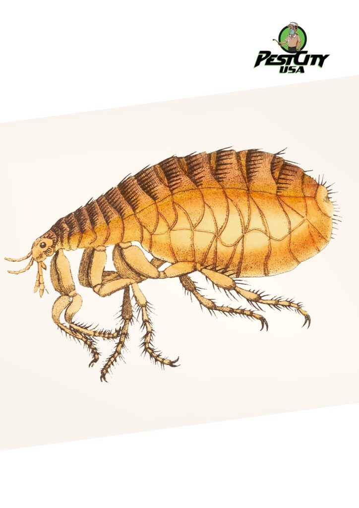 Illustration of a flea — common household pest targeted by professional pest control services from Pest City USA.