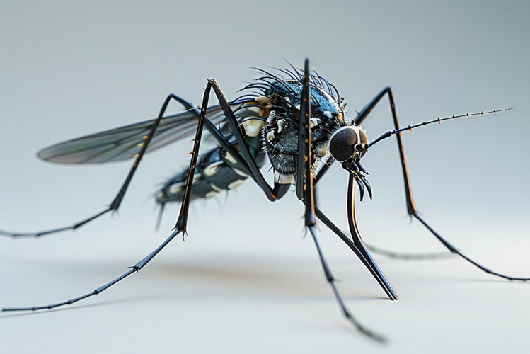 Close-up image of a mosquito, a common vector for diseases, highlighting the importance of effective pest control and mosquito prevention measures.